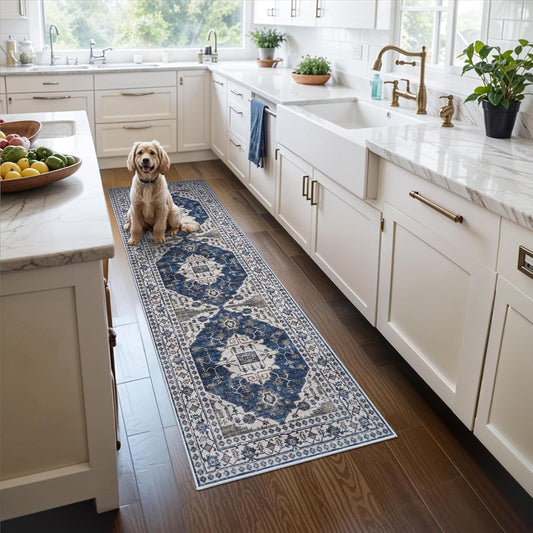 Skiennix 2x6 Washable Hallway Runner Rug - Ultra Soft Non-Slip Carpet for Indoor Use | Blue