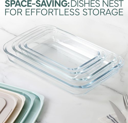 Cook With Color 8-Piece Deep Glass Baking Dish Set - Versatile Casserole & Food Storage Containers, Mint