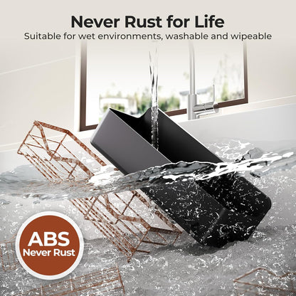 Orimade Shower Caddy 3-Pack - No-Drill Adhesive Shelves with 4 Hooks | Rustproof ABS Plastic, Black