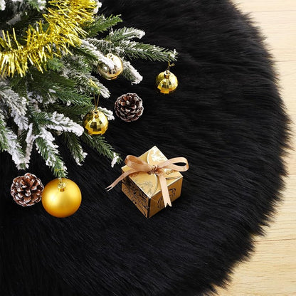 Parttely 36inch Black Wool Fur Christmas Tree Skirt - Thick Plush Holiday Decoration