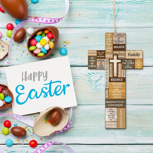 Jetec Wooden Cross Wall Decor - Christian Easter Sign with Biblical Verse | 10.6 x 6.1 Inch Farmhouse Decoration