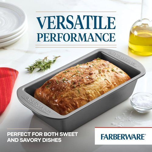 Farberware Bakeware Nonstick Meatloaf Pan Set - Two 9-Inch x 5-Inch Pans in Gray