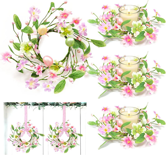 Skiennix 12-Inch Easter Wreath - Colorful Eggs & Flowers for Home Decor | Spring Mini Decoration
