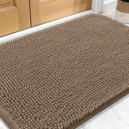 OLANLY Dog Door Mat - Absorbent Non-Slip Washable Chenille for Muddy Paws | 30x20 Tan Indoor Entryway Carpet