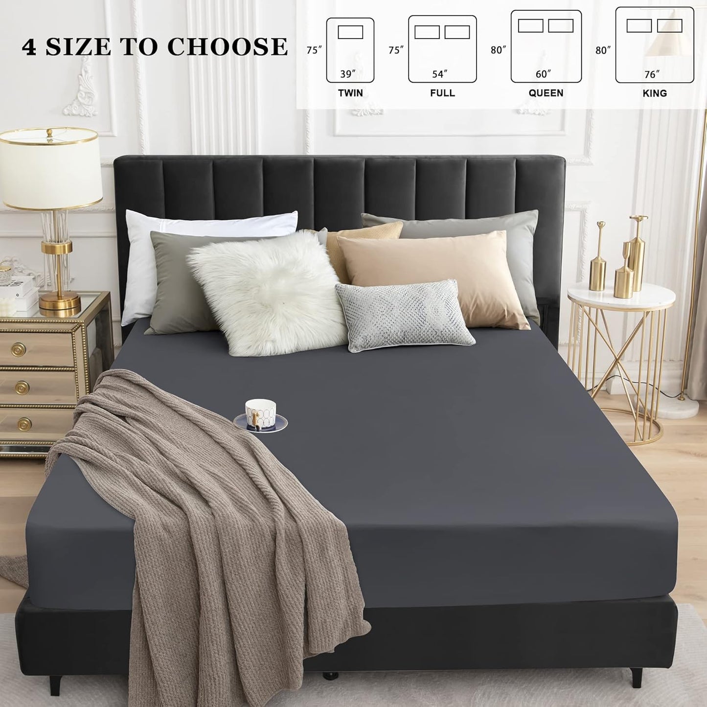Sufdari Twin Size Mattress Protector - Waterproof Fitted Cover with 18" Deep Pocket | Washable & Comfortable - Deep Gray