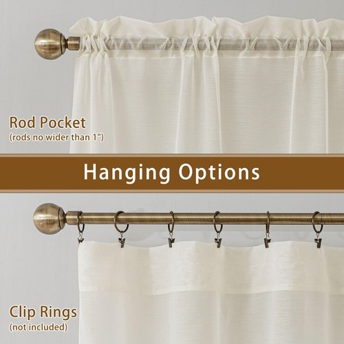 ABLUEN Natural Sheer Curtains 96 Inches Long, Privacy Semi Sheer Curtains for Living Room Bedroom, Light Filtering Rod Pocket Voile Window Drapes 2 Panels Set, Each 42" W x 96" L