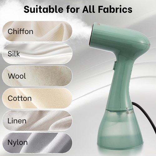 GS01 Handheld Clothes Steamer - 1500W High Power, 400ml Water Tank, Fast 20S Heat-Up | Portable Travel Design (Green)