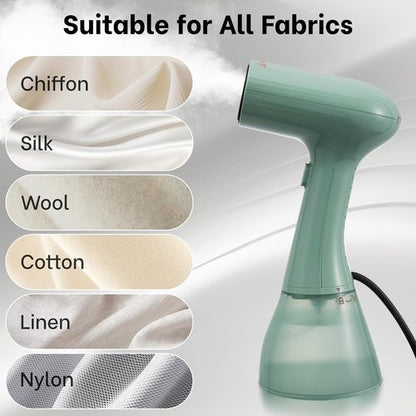 GS01 Handheld Clothes Steamer - 1500W High Power, 400ml Water Tank, Fast 20S Heat-Up | Portable Travel Design (Green)