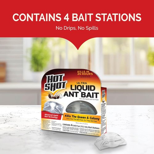 Hot Shot Ultra Ant Bait - Advanced Liquid Formula Kills Household Ants Fast | 4 Count Pack