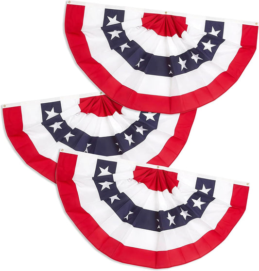 Memorial Day Decorations | Skiennix 1.5x3 Ft Patriotic Bunting Flags - 3-Pack Half Fan Banner