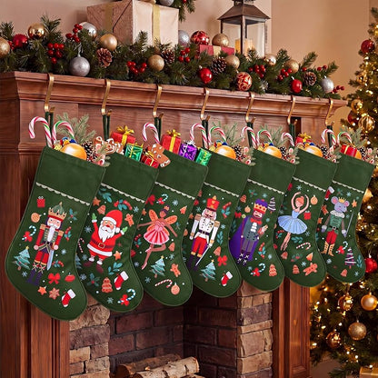 Christmas Stockings 18 Inch Set of 7 — Personalized Nutcracker Green Theme (Variation: 7+Green Fairy Tale)