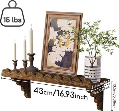 QsQueen Scalloped Wood Wall Shelf - 17-Inch Floating Shelf with Easy Installation for Any Room