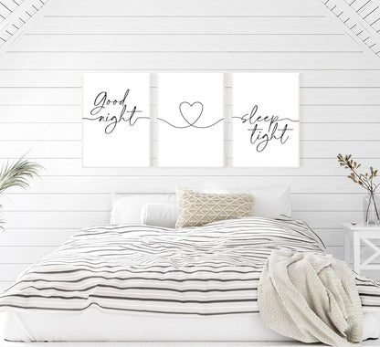 Skiennix Minimalist Wall Art - Bedtime Quotes Heart Shape Poster Print | 3-Piece Set for Living Room & Bedroom Decor