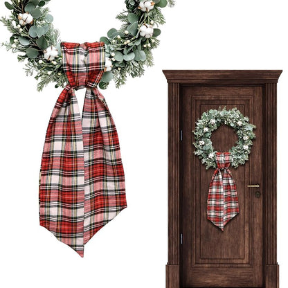 Christmas Wreath Sash for Front Door - Red Green Burlap Plaid Ribbon, 54.3 in