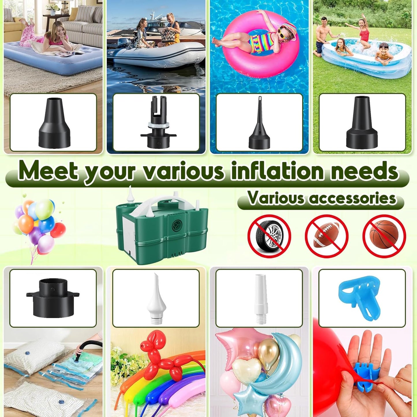 Skiennix 3-in-1 Electric Balloon Pump - Portable Dual Nozzle Inflator for Latex & Foil Balloons | 110V AC