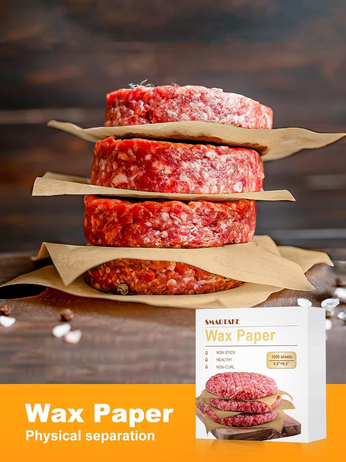 SMARTAKE Wax Paper - 6 x 6 Inches Non-Stick Hamburger Patty Paper | 1000 Pcs for Food Wrapping & Parties