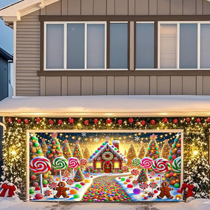 Nuxovilar Christmas Garage Door Cover 6x13 Ft - Polyester, Reinforced Grommets, Double-Sided Graphics, Variation hd05159
