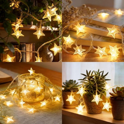 LAMPHOME LED Star String Lights - 16ft Warm White Fairy Lights with Remote & 8 Modes for Decor