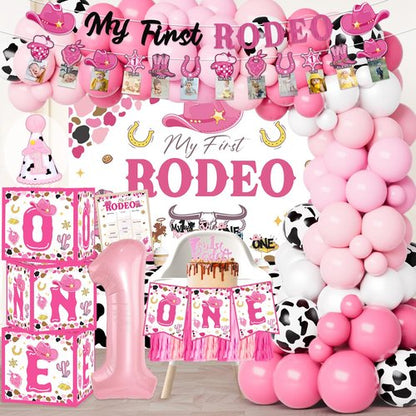 My First Rodeo Decorations Girl, Western Cowgirl 1st Birthday Party Decorations, Cowgirl Balloon Arch Kit Western Party Supplies Backdrop Tablecloth for 1st Rodeo Birthday Party Decor Girl