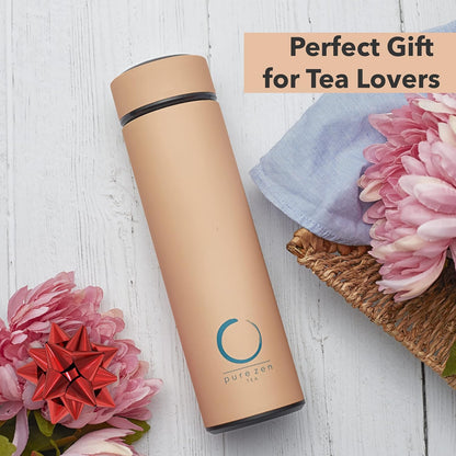 Pure Zen Tea Thermos - Stainless Steel Infuser Bottle for Hot & Cold Brews | 15oz - Pink