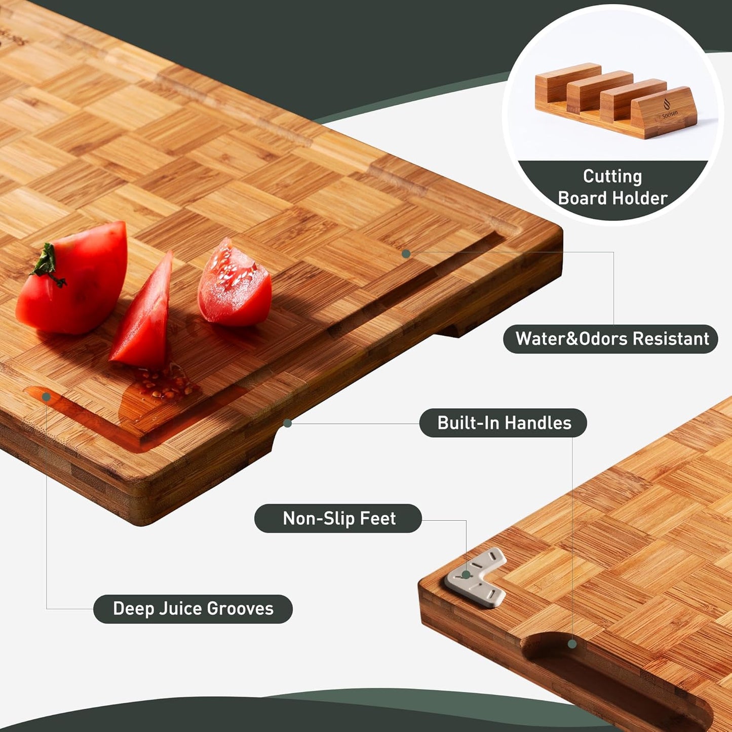 Skiennix Heavy Duty Bamboo Cutting Board Set - Non-Toxic, Extra Large, Solid End Grain Design | Ideal Kitchen Gift