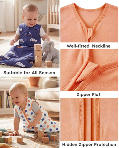 Yoofoss Baby Sleep Sack | 100% Organic Cotton Wearable Blanket for 6-12 Months | 2-Way Zipper, Soft & Lightweight, 3 Pack