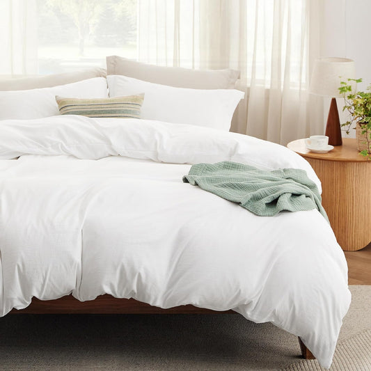 Bedsure Duvet Cover Set - King Size 4-Piece Extra Soft Cotton-Like Bedding in White | Includes Zipper Closure Duvet Cover 104x90 Inches, 2 Pillow Shams & Fitted Sheet