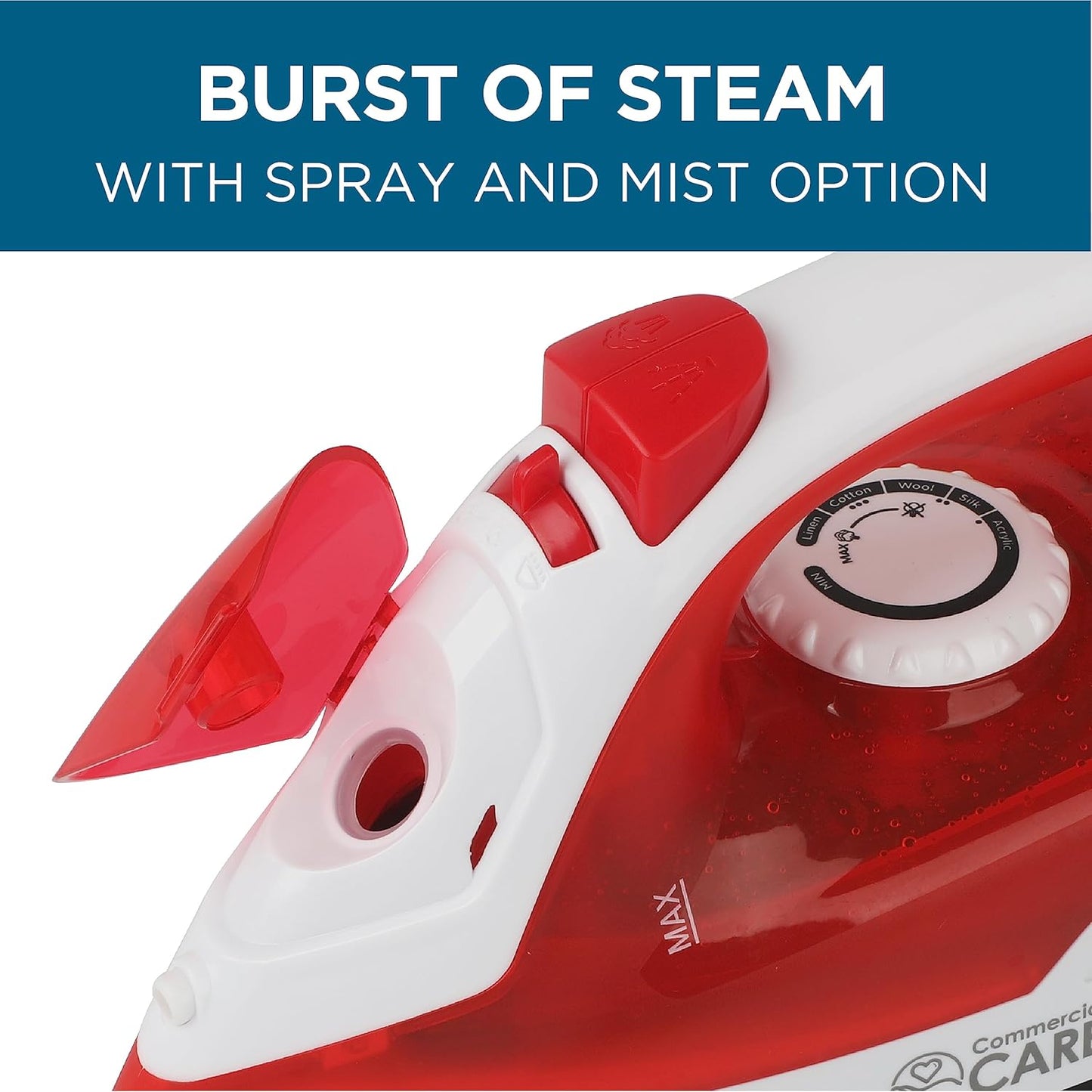 Skiennix Steam Iron - 1200 Watt Portable Self-Cleaning Clothes Steamer | Nonstick Soleplate, Red