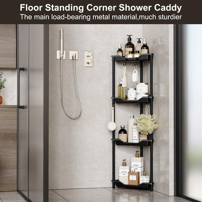 Orimade Rustproof 4-Tier Corner Shower Caddy Organizer - Durable Plastic & Metal, Black | 10.8 x 10.8 x 44.6 Inches