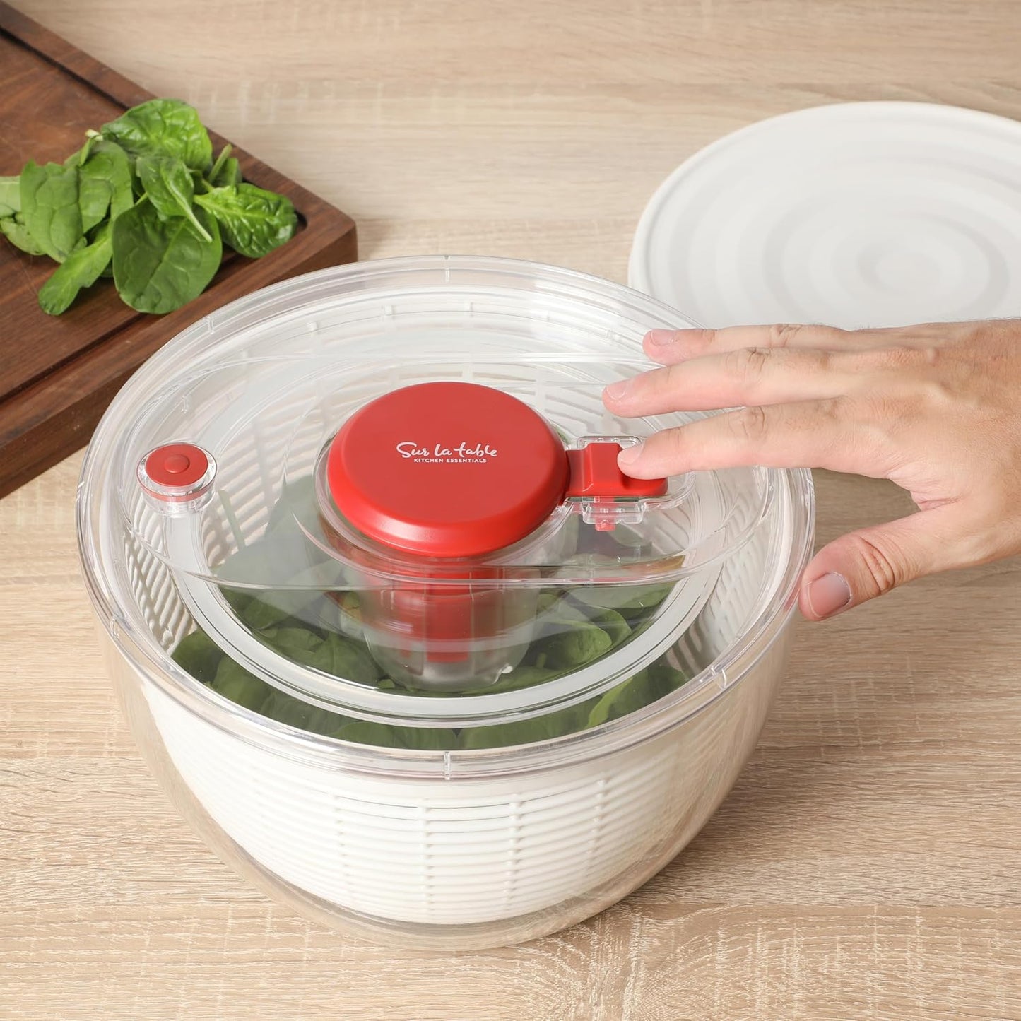 Sur La Table 6.3 Qt Salad Spinner - Versatile Fruit & Vegetable Washer with Strainer | Red