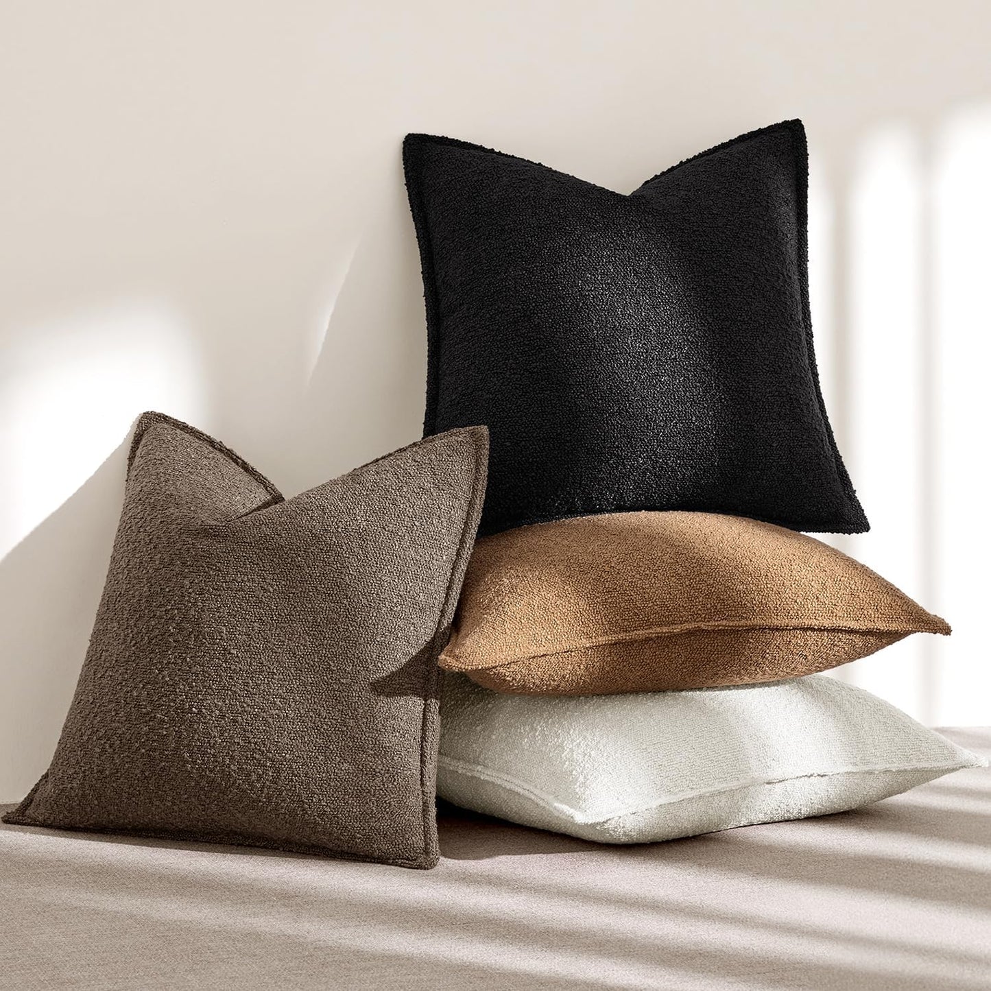 MIULEE Decorative Textured Boucle Throw Pillow Covers - 22x22 Inch White Boho Pillows for Farmhouse Decor