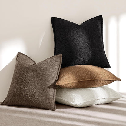 MIULEE Decorative Textured Boucle Throw Pillow Covers - 22x22 Inch White Boho Pillows for Farmhouse Decor