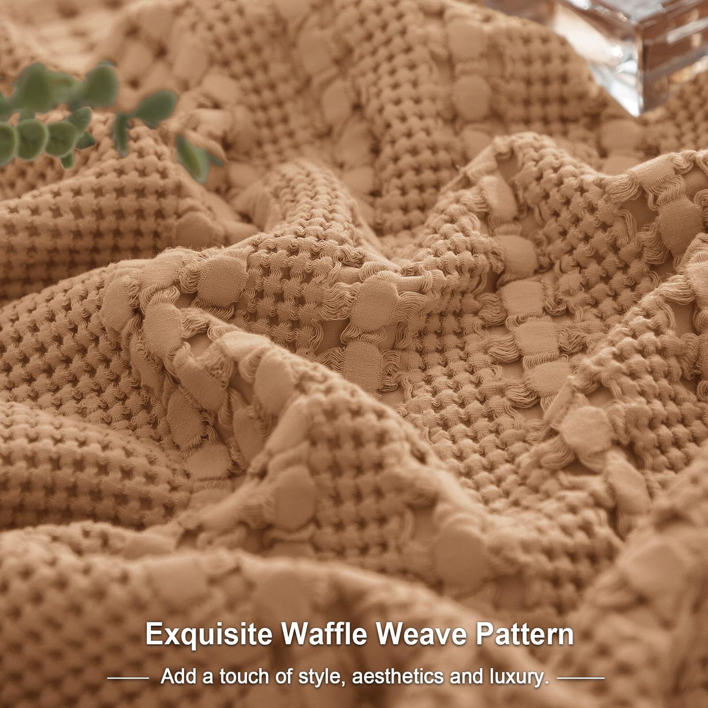 PHF 100% Cotton Waffle Body Pillowcase with Zipper, 1 Pack 20" x 54" Soft Skin-Friendly Pillow Sham, No Filling, Aesthetic Woven and Breathable Waffle Weave Body Pillow Cover for Bed, Clay