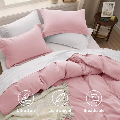 Bedsure Pink Duvet Cover Set - Ultra Soft Cotton-Like Polyester, Full Size 80x90 Inches, 3 Pieces with Zipper Closure & 2 Pillow Shams