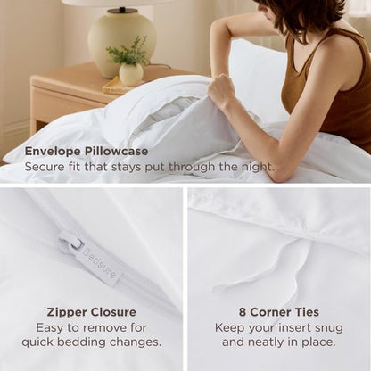 Bedsure Duvet Cover Oversized Queen Size - Soft Double Brushed Bedding Set for Kids & Adults, Zipper Closure, 3 Pieces, Includes 1 Duvet Cover (98"x98") & 2 Pillow Shams, NO Comforter, White
