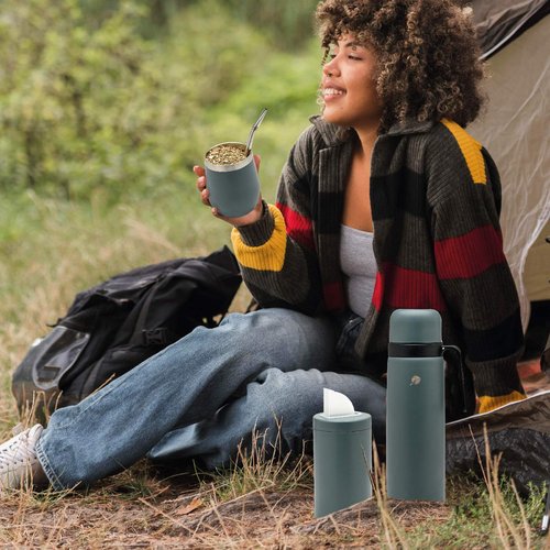 BALIBETOV Complete Yerba Mate Set - Modern Mate Gourd, Thermos, Yerba Container, Bombilla and Cleaning Brush Included - All Premium Quality 304 18/8 Stainless Steel (GRAY)