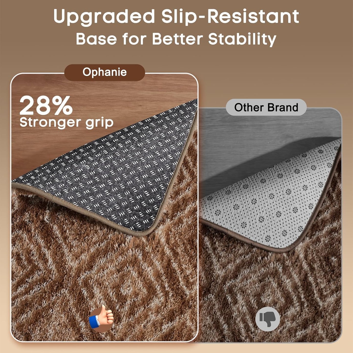 Ophanie Brown & White Diamond Striped Area Rug - Fluffy Shag 5x7 for Living Room & Bedroom Decor