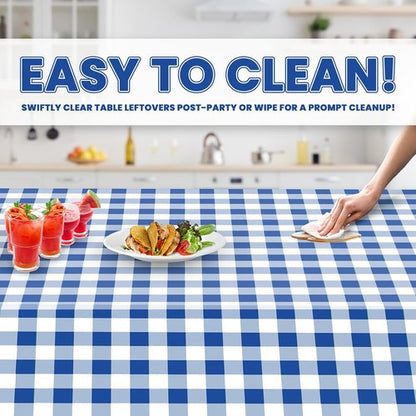 Grandipity Premium Disposable Plastic Picnic Tablecloth - Blue Checkered Gingham | 54" x 108" Size