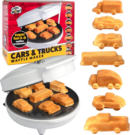 Skiennix Car Mini Waffle Maker - Create 7 Race Car & Truck Shaped Pancakes | Non-Stick Electric Waffler for Kids & Adults