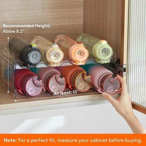 Lifewit Stackable Water Bottle Organizer - 2-Tier Plastic Holder for Bottles/Tumblers Up to 3.8" Diameter | Pantry & Countertop Storage (38 x 20 x 15 cm)