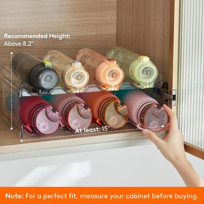 Lifewit Stackable Water Bottle Organizer - 2-Tier Plastic Holder for Bottles/Tumblers Up to 3.8" Diameter | Pantry & Countertop Storage (38 x 20 x 15 cm)