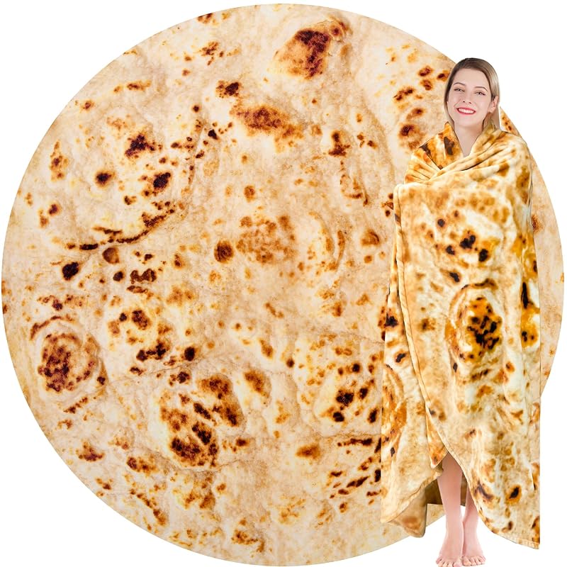 Tan 71 Inch Burritos Throw Blanket - Realistic Tortilla Food Blanket, 285 GSM Flannel, Double-Sided