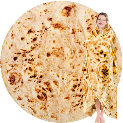 Tan 71 Inch Burritos Throw Blanket - Realistic Tortilla Food Blanket, 285 GSM Flannel, Double-Sided