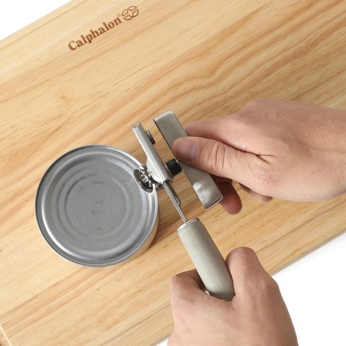 Calphalon Edge Stainless Steel Can Opener & Bottle Opener - Heavy Duty with Thermoplastic Rubber Handle - Taupe
