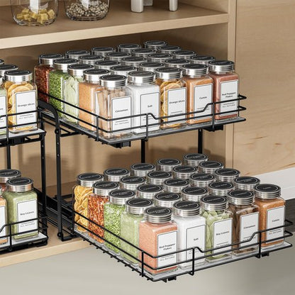 BOIVSHI 2-Tier Spice Rack, Pull Out Cabinet Organizer Spice Racks Height Adjustable Heavy Duty Metal Basket for Inside Cabinets & Pantry Closet(9.5''Wx10.5''Dx9.5''H)