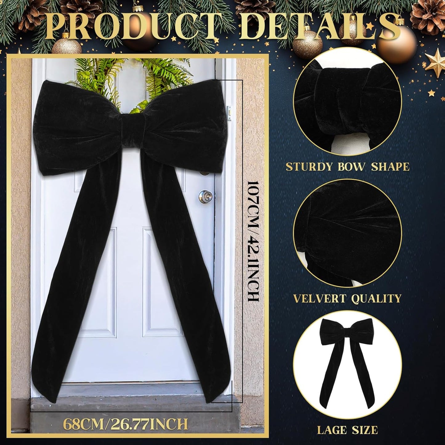 Suncalla Large Black Velvet Bow - 42 x 27 Inch Wedding & Party Decoration | Elegant Backdrop Decor