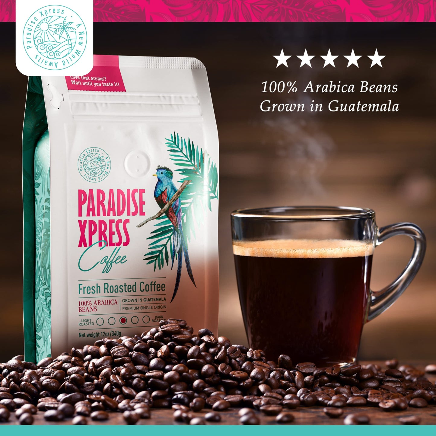 Paradise Xpress - Low Acid Coffee Beans Whole - Best Coffee Whole Beans Guatemala Coffee - Pour Over Coffee - Whole Coffee Bean Medium Roast Whole Bean - Whole Bean Coffee Medium Roast - Cafe En Grano