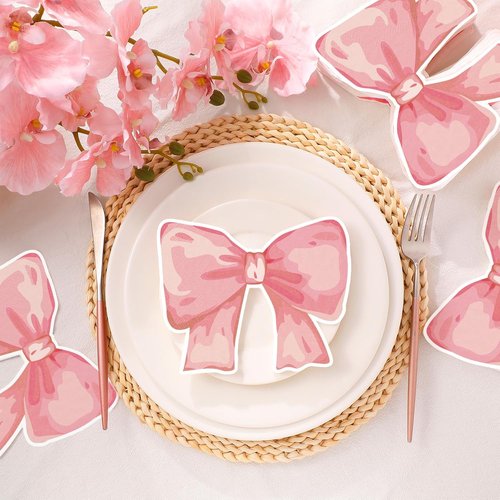 Janlaugh 200 Pcs Pink Bow Paper Napkins - Elegant Bowknot Design for Weddings & Parties