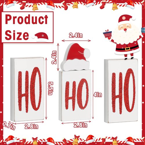 Ho Wood Christmas Blocks - Festive Wooden Tabletop Signs for Holiday Decor | 4 Pieces (White)