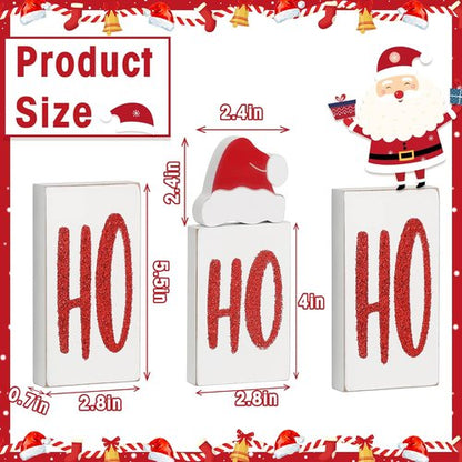 Ho Wood Christmas Blocks - Festive Wooden Tabletop Signs for Holiday Decor | 4 Pieces (White)